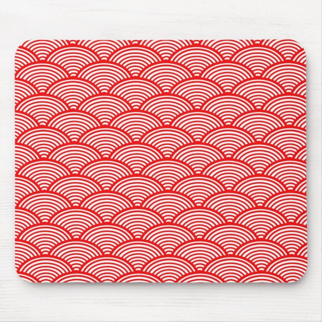 Red Japanese Wave Mouse Pad (Front)