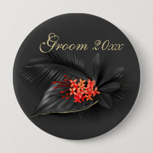 Red Jasmine Black Leaves Wedding 4 Inch Round Button