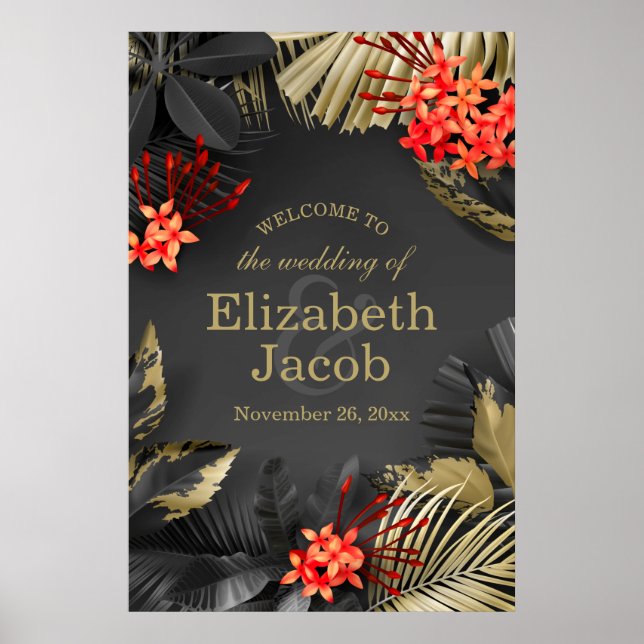 Red Jasmine Dark Tropical Wedding Poster (Front)
