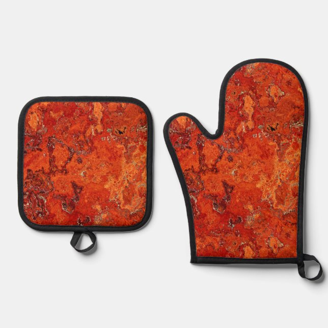 Red Jasper Design Oven Mitt & Pot Holder Set (Front)