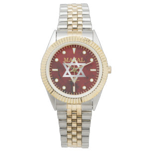 Red Jasper Jade Dial Custom Name Star of David Watch