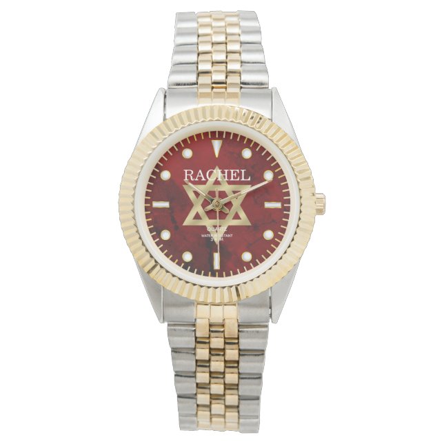 Red Jasper Jade Dial Custom Name Star of David Watch (Front)