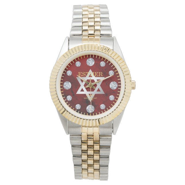 Red Jasper Jade Diamond Dial Custom Name Watch (Front)