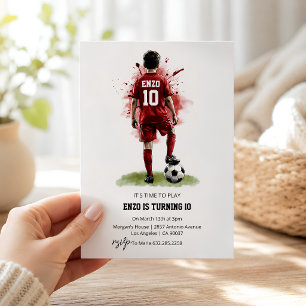 Red Jersey Boy Back View Soccer Birthday Invitation