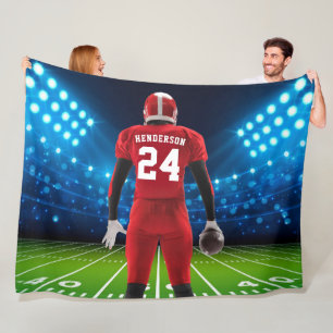 Red Jersey Personalized Football Player Fleece Blanket