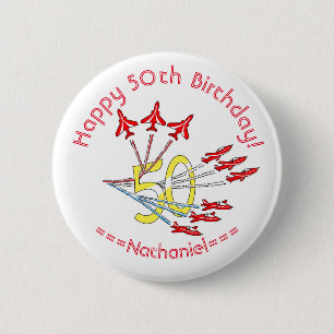 Red Jet Planes - 50th Birthday Badge 2 Inch Round Button