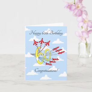 Red Jet Planes 60th (Blue Sky) Birthday Card