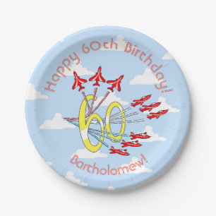 Red Jet Planes 60th Blue Sky Paper Plates