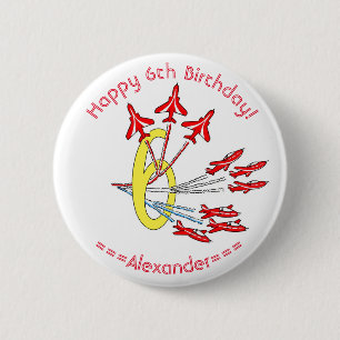 Red Jet Planes 6th Birthday Badge 2 Inch Round Button