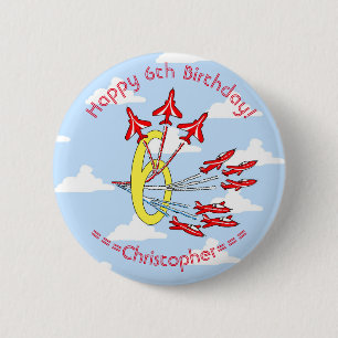 Red Jet Planes 6th Birthday Blue Sky  2 Inch Round Button