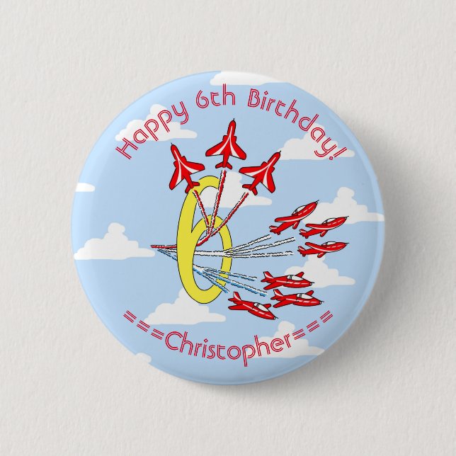 Red Jet Planes 6th Birthday Blue Sky  2 Inch Round Button (Front)