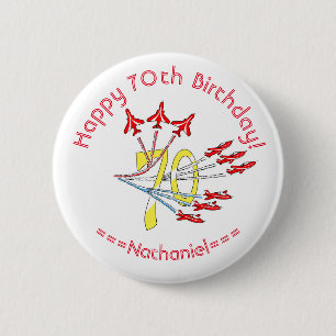 Red Jet Planes - 70th Birthday Badge 2 Inch Round Button