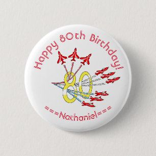 Red Jet Planes - 80th Birthday Badge 2 Inch Round Button