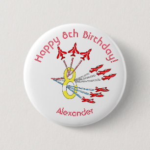 Red Jet Planes - 8th Birthday Badge 2 Inch Round Button