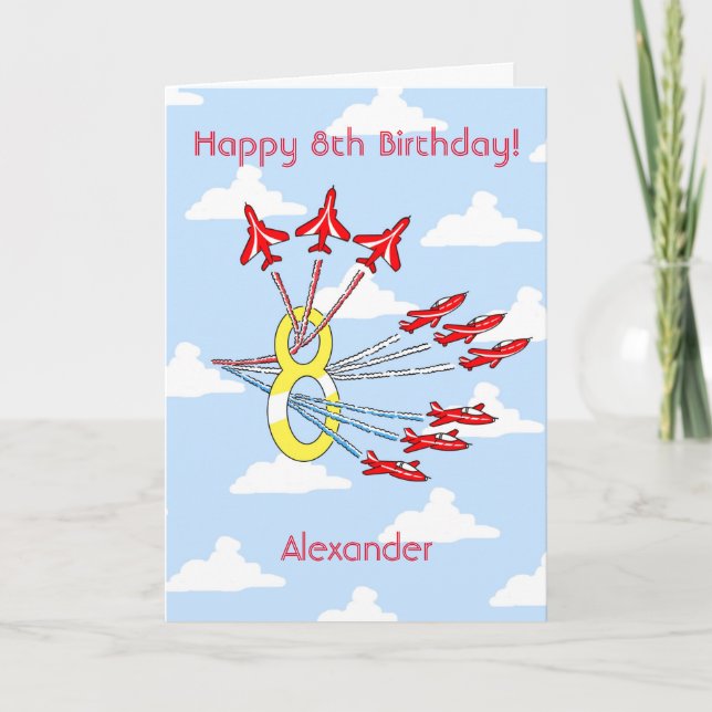 Red Jet Planes - 8th (Blue Sky) Birthday Card (Front)