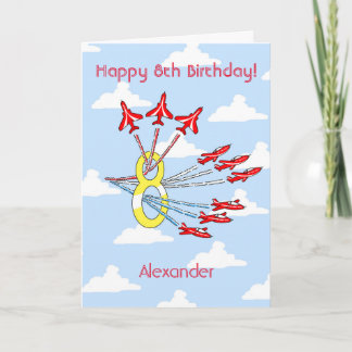 Red Jet Planes - 8th (Blue Sky) Birthday Card