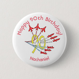 Red Jet Planes - 90th Birthday Badge 2 Inch Round Button