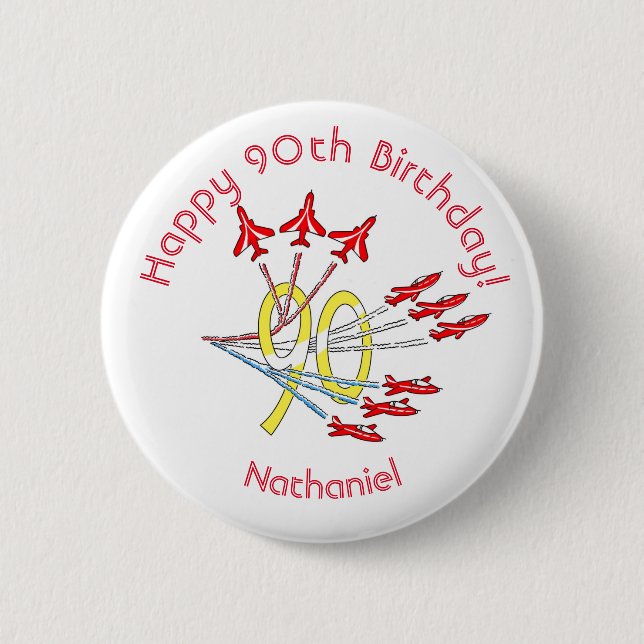 Red Jet Planes - 90th Birthday Badge 2 Inch Round Button (Front)