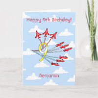 Red Jet Planes - 9th (Blue Sky) Birthday Card