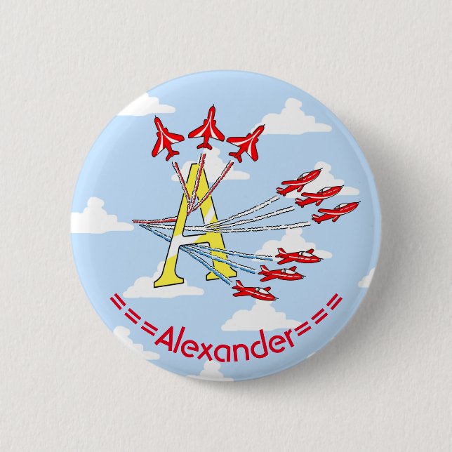 Red Jet Planes A Blue Sky Initial Badge 2 Inch Round Button (Front)