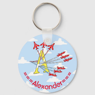 Red Jet Planes - A - Blue Sky Initial Key Ring