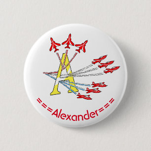 Red Jet Planes A Initial Badge 2 Inch Round Button