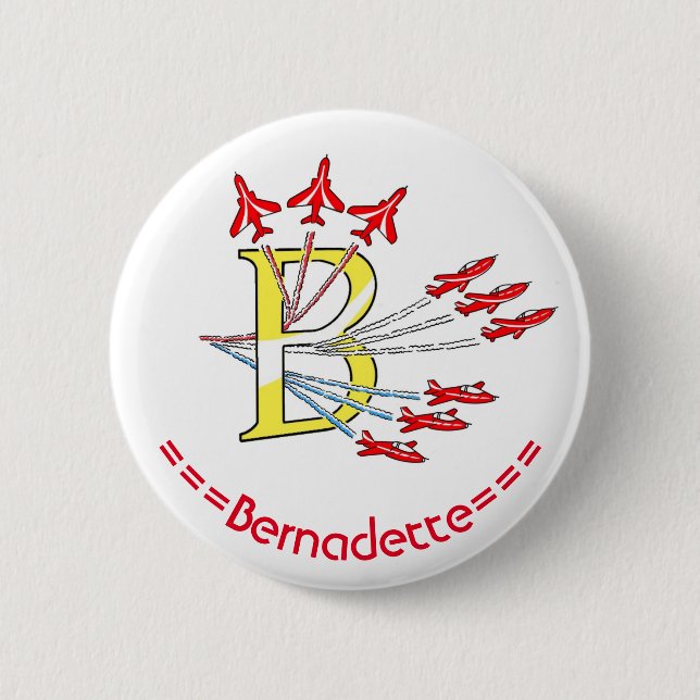 Red Jet Planes B Initial Badge 2 Inch Round Button (Front)