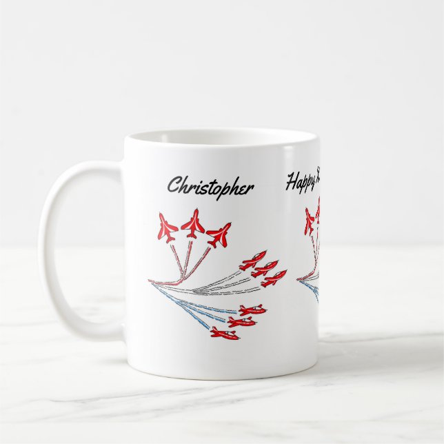 Red Jet Planes Birthday Coffee Mug (Left)