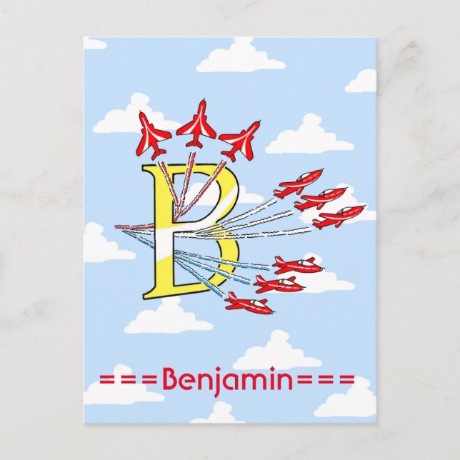 Red Jet Planes Blue Sky Initial B Postcard (Front)