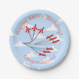 Red Jet Planes Blue Sky Paper Plates, 17.8 cm Paper Plate