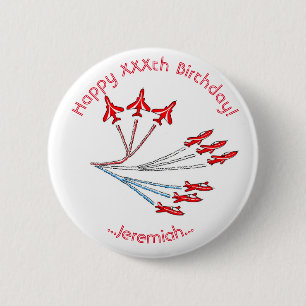 Red Jet Planes Customisable Birthday Badge 2 Inch Round Button