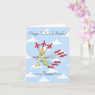 Red Jet Planes Initial A Blue Sky Birthday Card