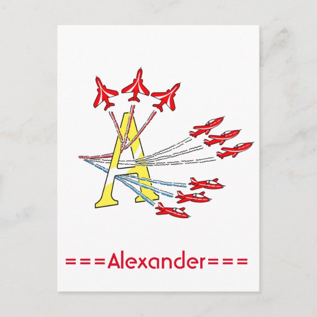 Red Jet Planes Initial A Postcard (Front)