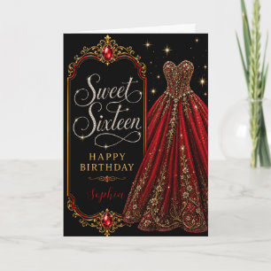 Red Jewel Sweet 16 Birthday Celebration Card