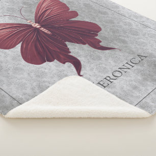 Red Jewelled Butterfly Sherpa Blanket