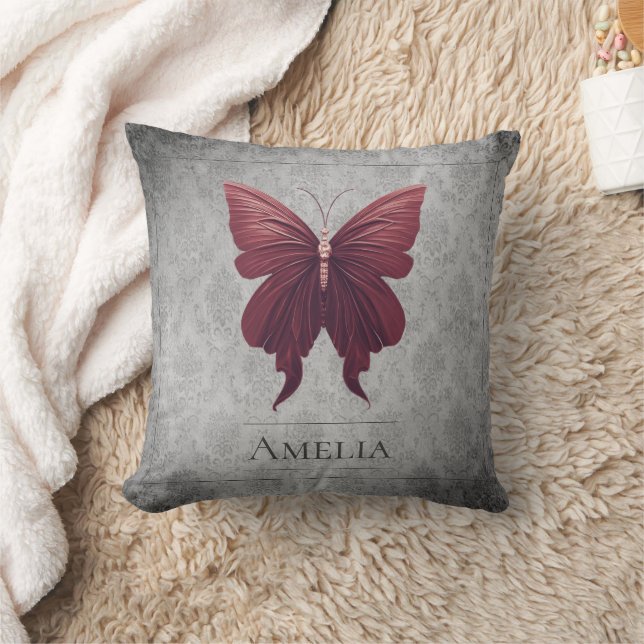 Red Jewelled Butterfly Throw Pillow (Blanket)
