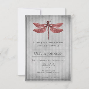 Red Jewelled Dragonfly Bridal Shower Invitation