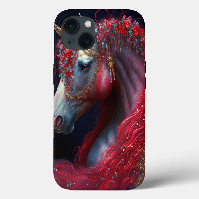 Red Jewelled Unicorn Fantasy Art Case-Mate iPhone Case (Back)