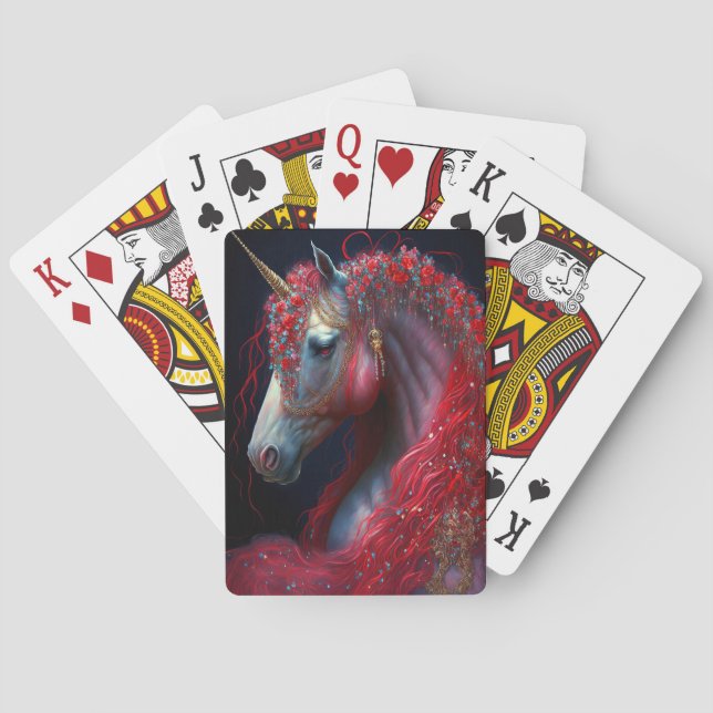 Red Jewelled Unicorn Fantasy Art Playing Cards (Back)