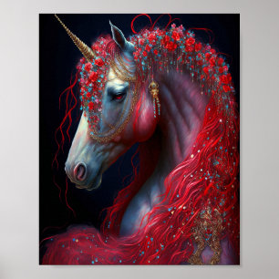 Red Jewelled Unicorn Fantasy Art Poster