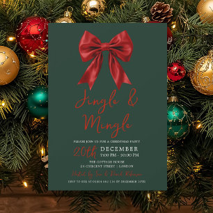Red Jingle Mingle Christmas Party Glam Bow Green Invitation