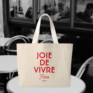 Red Joie De Vivre Paris Custom Year French Large Tote Bag