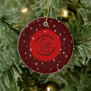 Red Jolly Christmas Business Logo QR code Chic Ceramic Ornament