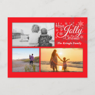 Red Jolly Christmas Snowflake Photo Carte postale