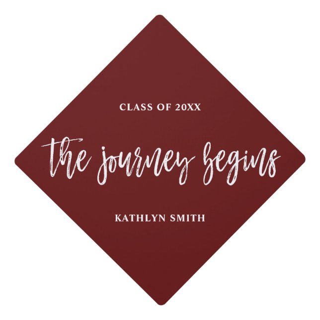 Red Journey Begins Calligraphy Personalized Graduation Cap Topper (Front)