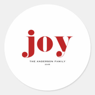 Red Joy Bold Tygraphy Modern Christmas  Classic Round Sticker