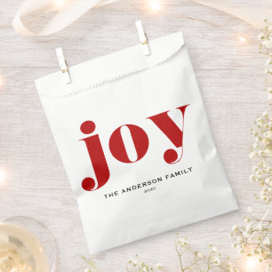 Red JOY Bold Typography Modern Christmas Favour Bag