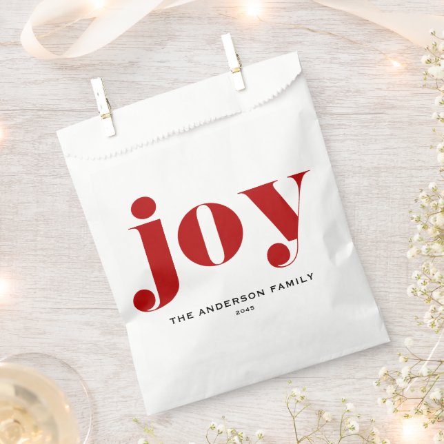 Red JOY Bold Typography Modern Christmas Favour Bag (Clipped)