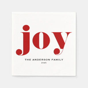 Red JOY Bold Typography Modern Christmas Napkin