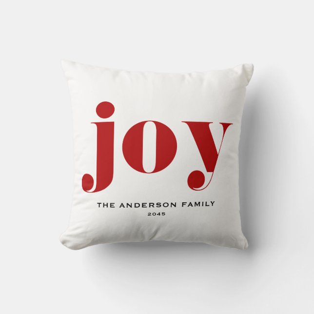 Red JOY Bold Typography Modern Christmas Throw Pillow (Front)
